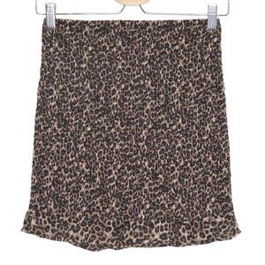 GUESS Womens Small Kyra Brown Leopard Smocked Skirt Stretch  Animal Print NEW